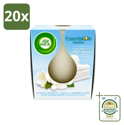Productafbeelding van 20 x Air Wick Geurkaars "Frisse Linnen" met essentiële oliën, 105 g - Voorraadverpakking - 20 stuks