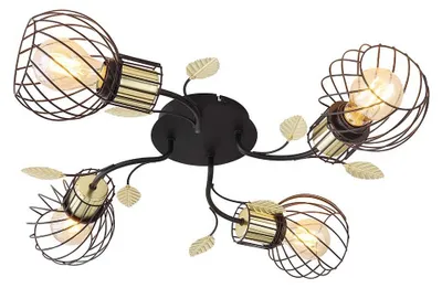 Image de Plafonnier, 4 ampoules, treillis métallique, noir, diamètre 58 cm