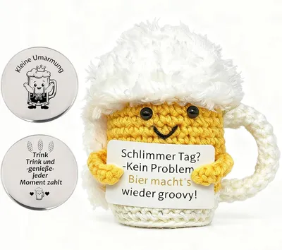 Productafbeelding van Gebreide bierbekers - Set van 2 - Cadeauset - Anti-stress gebreide bierpop - Pocket hug - Stresscadeau