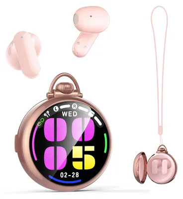 KI-Übersetzer-Kopfhörer, 134 Sprachen, Bluetooth 6.0, Taschenuhr-Design, Rosa