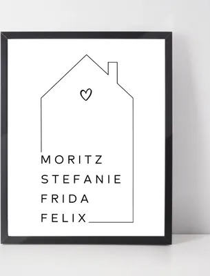 Produktbild von Familienposter Personalisiertes Poster Einzugsgeschenk Familienliebe Bauherr – A4 (21x29.7cm) / schwarzer Bilderrahmen