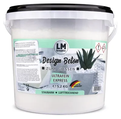 Produktbild von LM-Kreativ Design Beton Ultrafein Express 5,2 kg – Gießmasse für glatte, filigrane Objekte, staubarm, wetterfest & frostfest, Germany