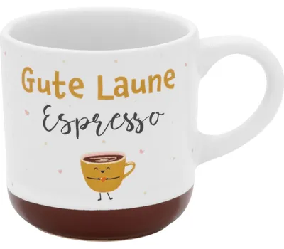 Espressotasse Gute Laune, Steinzeug, 10 cl, Geschenkbanderole