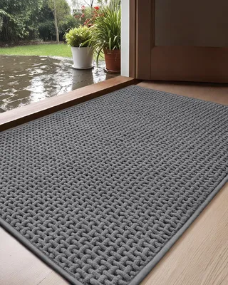 Fußmatte 44x75 cm, Chenille, rutschfest, waschbar, dunkelgrau