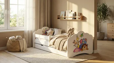 Produktbild von Happy Babies Mobi Kinderbett - Mit Matratze & Schublade und Rausfallschutz, 80x160, Mädchen Kinderbetten & Jugendbett Jungen Kids Bed ( nr 5)