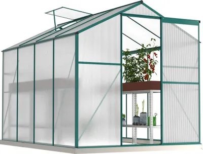Produktbild von Aluminium Gewächshaus 4,75m² mit Fundament 253x190cm Pflanzenhaus Treibhaus Frühbeet Tomatenhaus Gartenhaus Schiebetür Aufzucht 7,63m³