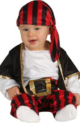 Produktbild von Pirat Abenteuer Set Karneval Kostüm Fasching Baby Piratenoutfit Zweiteiliges Ensemble Schiffsjunge Kappe Gürtel Rot Schwarz Lustiges Design, Größe: 74/80 Farbe: Schwarz