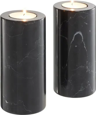 Produktbild von Casa Padrino Luxus Marmor Teelichthalter Set Schwarz Ø 10 x H. 21 cm - Hotel & Restaurant Deko Accessoires