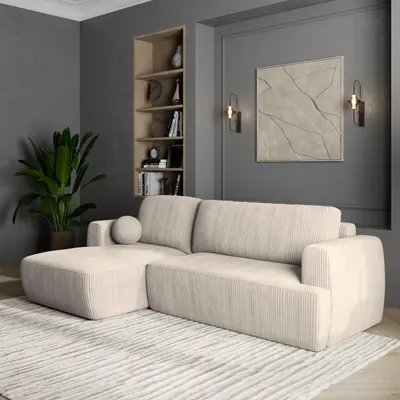Produktbild von Masseno Ecksofa SENTI P L-S mit Schlaffunktion L-Form, Sofa mit Bettkasten, Wohnzimmersofa, Couch, Soffa, Bettsofa, Couchgarnitur- Creme, POSO 100