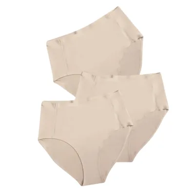 Produktbild von 3er Set Nahtlose Damen Komfort-Slips, Größe XS/S, Ultraweiche Unsichtbare Damen Unterwäsche für den Alltag - BRIEFIES Beige