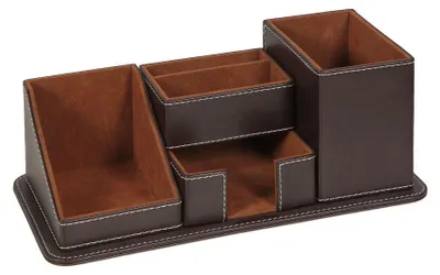 Produktbild von Schreibtisch-Organisierer braun Kunstleder 25x12x10 cm Stiftebox mit 5 Fächern
