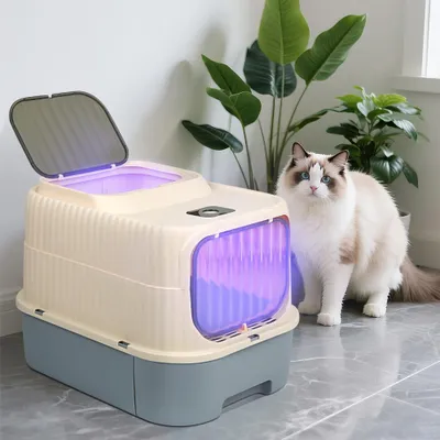 Produktbild von Katzentoilette mit Deckel Katzenklo bakterientötend modernes Design 37x49x37cm