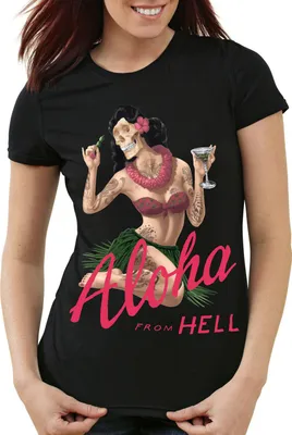 Produktbild von style3 Aloha from Hell Damen T-Shirt tattoo hawaii surfer usa, Farbe:Schwarz, Größe:L