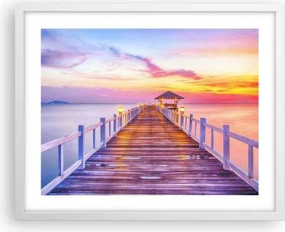 Produktbild von Gerahmtes Poster - Weißer Rahmen - Sonnenuntergang Wasser Brücke Horizont - 50x40 cm - Wand Bild - Wanddeko - Wandbilder - Wandposter - Bilderrahmen - Bilder - Kunstdruck - Wandbild - P2WAA50x40-2515