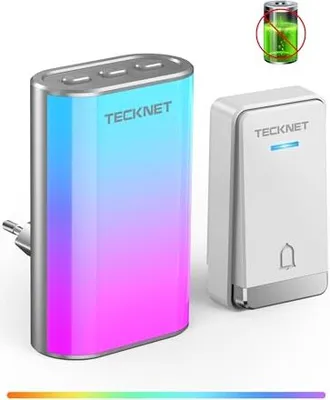 Obrázok produktu pre Tecknet Bezdrôtový zvonček, svetelný zvonček RGB, bez batérií, zvonček Vonkajšia voda zo súpravy zvončekov 60 melódií, IP65, 400 m
