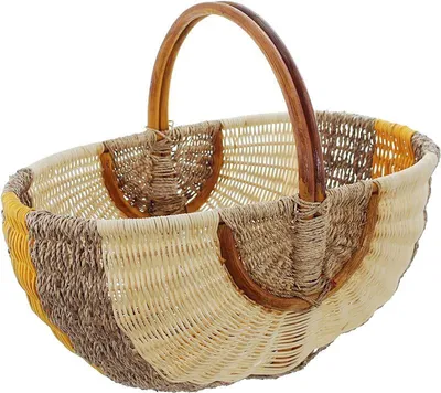 Produktbild von Einkaufskorb aus Seegras & Rattan, orange / natur, Flechtkorb, Rattankorb, Tragekorb