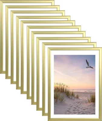 Produktbild von Set Bilderrahmen 21x29,7 DIN A4 Fotorahmen aus Kunststoff Bilder Foto Posterrahmen Collage Wanddeko AC-6 - Farbe: 10er Pack Gold