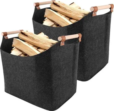 Productafbeelding van Famanu Houtopslag - Opvouwbare houten mand XL in donkergrijs met houten handvat