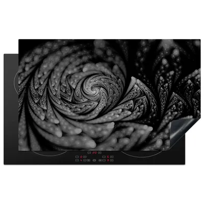 Produktbild von KitchenYeah© Herdabdeckplatte Struktur der Federn - schwarz und weiß , 85x52cm, Küche Deko, Glaskeramikkochfeld Herdabdeckung, Abdeckplatte fùr Kochfeld