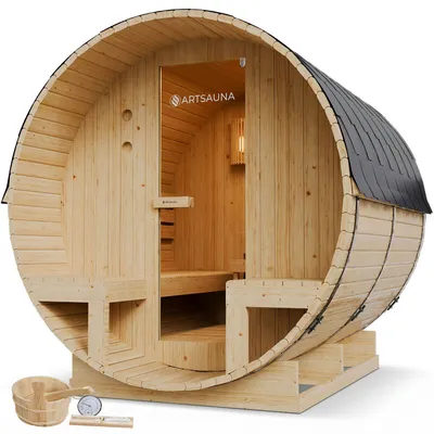 Produktbild von Artsauna Outdoor Fasssauna Spitzbergen 220 für 6 Personen - 8 kW Ofen & zwei Bänken