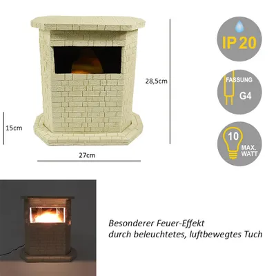 Produktbild von Dekoleuchte Kamin weiß Halogen Lampe mit Feuer-Effekt Dekolampe Dekoration