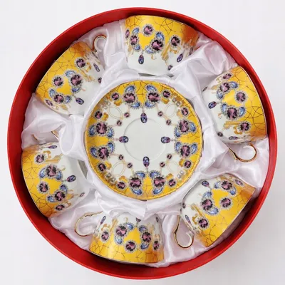 Zdjęcie produktu dla Zestaw 6sztuk FILIŻANKA 250ml wzór Złoty brzeg Cienka Porcelana Yamasen