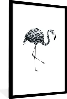Produktbild von MuchoWow® MuchoWow® Gerahmtes Poster Flamingo - Schwarz und weiß - Pantherdruck 60x90 cm - Poster mit zchwarzem Bilderrahmen - Dekoration - Wandposter Wohnzimmer - Hochwertig