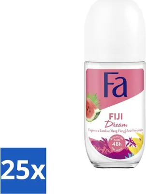Immagine prodotto di Fa - Deodorante Roller - Fiji Dream - Anguria e Ylang Ylang - Protezione 48 ore - 50 ml - Confezione risparmio - 25 pezzi