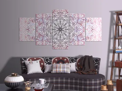 Produktbild von Akustikbild Abstrakt Mandala 200x100 cm Bilder Akustikschaum Hochleistungsschallabsorber Schallschutz Leinwand 5 tlg Wandbild Raumakustik Schalldämmung f-C-0132-b-p
