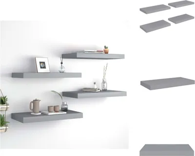 Immagine prodotto di vidaXL Mensole galleggianti 4 pz. Grigio 50x23x3,8 cm MDF - Mensole a muro