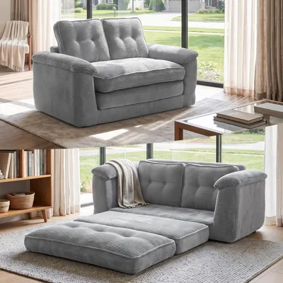 Produktbild von FCH Klappbares Schlafsofa aus Cordstoff, Modulares Tagesbett mit , Klappsofa Bodensofa, 300kg Belastbarkeit, Hellgrau