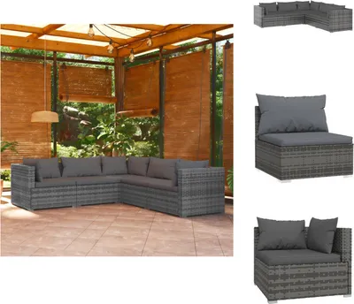 Produktbild von vidaXL 5-tlg. Garten-Lounge-Set mit Kissen Poly Rattan Grau -  Gartenmöbel-Sets