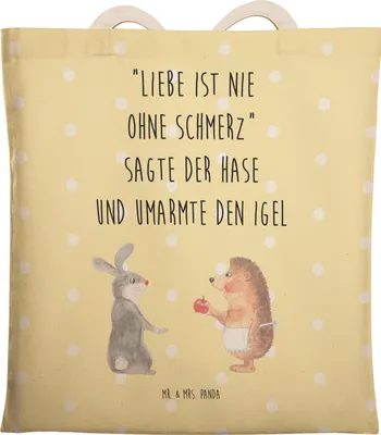 Produktbild von Mr. & Mrs. Panda Tote Bag Hase Igel - Gelb Pastell - Geschenk, Lustige Sprüche, Einkaufstasche, Stofftragetasche, Stoffbeutel, Tasche, Herzschmerz, Liebe Spruch, shopping