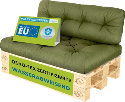 Zdjęcie produktu dla Pillows24 - Poduszki na palety odporne na wodę i promieniowanie UV - ZESTAW 2 | poduszki na europalety 120x80 - meble z palet - zewnętrzne / wewnętrzne, zielone