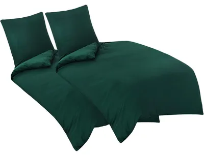 Produktbild von Bettwäsche-Set 135x200 cm 4-teilig Dunkelgrün Mikrofaser mit Reißverschluss