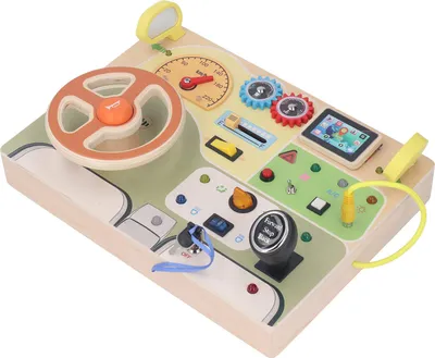 Produktbild von Holz-Lenkrad-Spielzeug, frühpädagogische Stimulation, LED-Holz-Sensorik-Aktivitätsbrett