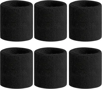 Obrázok produktu pre Potítka 6 kusov, savá bavlna, 8 cm dlhé, 5 cm široké, pre šport, čierne