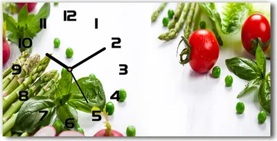 Produktbild von Wanduhr aus Glas – 60x30 cm - Glasbild - Glasuhr - Gehärtetes Glas - schwarze-zeiger - Frisches Gemüse