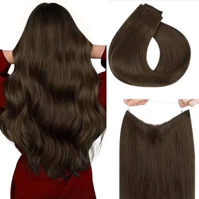 Image de Elzusha - Extensions de cheveux invisibles avec fil, 30 cm, 70g - Cheveux naturels, couleur chocolat