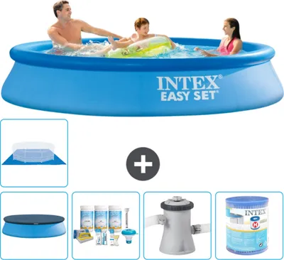 Produktbild von Intex runder aufblasbarer Easy Set-Pool – 305 x 61 cm – Blau – im Lieferumfang enthalten Abdeckung - Wartungspaket - Filterpumpe für Schwimmbad - Filter - Bodenplane