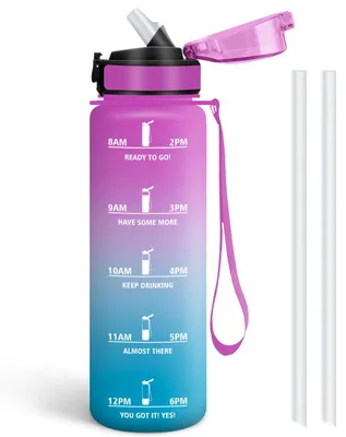 Produktbild von Trinkflasche 1L mit Strohhalm, auslaufsicher, Motivationsskala, Mulbijeo
