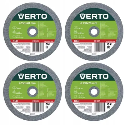 Produktbild von VERTO Schleifscheiben 150 x 20/16/12.7 Dick: 20 mm - 4 Stück, inkl. Untersetzungen, passend für verschiedene Schleifmaschinen, Körnung K60, 4 Scheiben inkl.