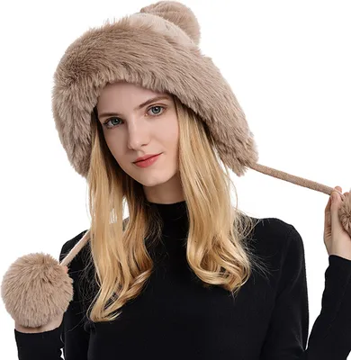 Produktbild von Outdoor-Fleece Kältebeständige Wrme Einfarbige Strickmütze Furball-Hut,Farbe: Khaki