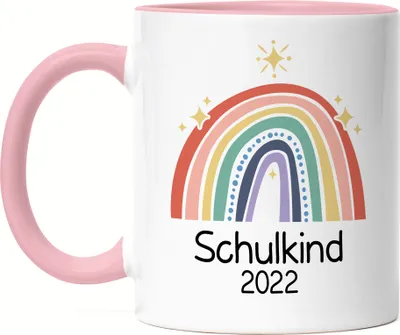 Produktbild von Schulkind 2022 Tasse Rosa Einschulungsgeschenk Grundschule 1. Klasse Schulstart Sterne Regenbogen