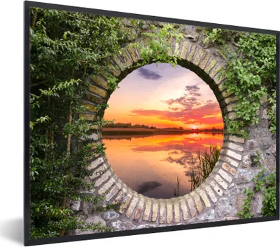 Produktbild von MuchoWow® Gerahmtes Poster Meer - Sonnenuntergang - Ausblick 80x60 cm - Poster mit Schwarzem Bilderrahmen Wandposter Rahmen Foto Bilder - Schwarzem - Mit Gestell