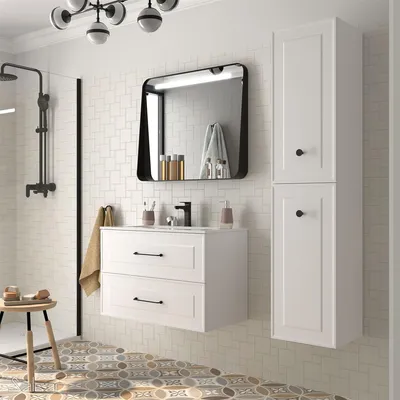 Image de Meuble sous-vasque Renoir 800 White Coton avec 2 tiroirs suspendu