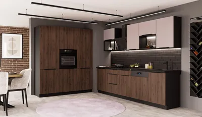Produktbild von Küche MONZA + ARONA LOFT 280 + 180 cm Küchenzeile Küchenblock Einbauküche Nussbaum Okapi matt + Kaschmir beige matt