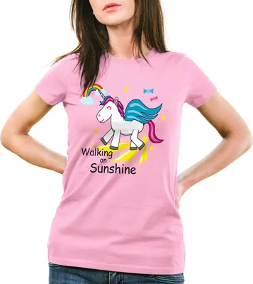 Produktbild von style3 Unicorn Walking on Sunshine Damen T-Shirt Einhorn, Farbe:Pink, Größe:M