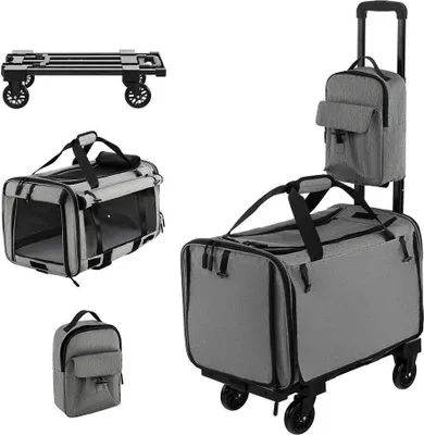 Immagine prodotto di Borsa da viaggio PV10093GR, per il trasporto di animali domestici, con ruote, con manico telescopico, grigio