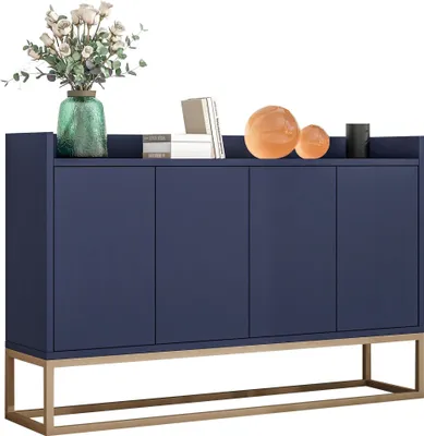 Produktbild von Schöne moderne Kommode mit 4-Türiger 120 cm Sideboard Schrank für Esszimmer, Wohnzimmer, Küche - Marineblau